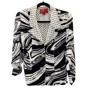 Emanuel Ungaro Paris Womens Artsy Blazer Size 8 Black White Polka Dot Lining